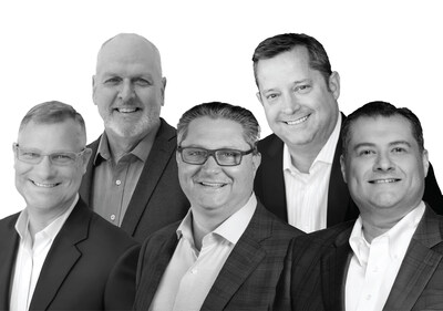 Image courtesy of Newmark. Back Row, left to right: Chris Shaida and David Stanford. Front Row: John Seaton, Dan Sterk and Phillip McCorkle. All five join Newmark in leadership roles under the Newmark RF brand, bringing decades of experience in strategy, operations, technology and client advisory to the company.