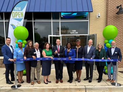Conyers Branch Ribbon Cutting Ceremony | Left to right: David Reyes, Delta Community VP Corporate Real Estate; Lesia Jackson, Delta Community Conyers Branch Manager; Pam Davis, Delta Community SVP Branch Delivery & Operations; Vince Evans, Conyers Mayor; JaNice Van Ness, Rockdale County Board of Commissioners Chair; Hank Halter, Delta Community CEO; Tonya Anderson, Georgia State Senator, District 43; Yvette Morton Williams, Conyers-Rockdale Chamber of Commerce Board of Governors Chair; Jay Gratwick, Delta Community EVP & CFO; Suzanne Mitchell, Delta Community SVP & Chief Human Resources Officer; and Bob Manning, Delta Community SVP & Chief Legal Officer