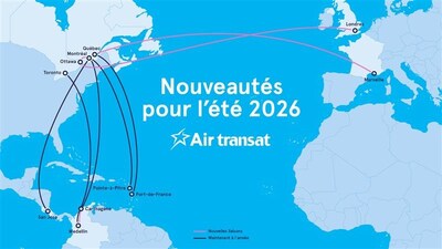 Nouveautés pour l'été 2026 (Groupe CNW/Transat A.T. Inc.)