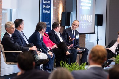 Katten Financial Markets and Funds Partner Michael S. Didiuk moderates a panel at the Futures and Derivatives Law Report’s Digital Asset Leadership Summit focused on legislative and regulatory developments and market innovations held at Katten’s New York office on Oct. 7, 2025. (Photo credit: Patrick Nugent / Camera 1)