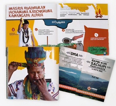 Photo 1 – Preparation of educational material in the Inga language example shown are for geochemistry soil sampling and details the Mining-Environmental Guides (GMA) of Copper Giant. (CNW Group/COPPER GIANT RESOURCES CORP.)