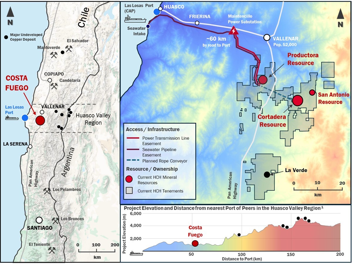 Figure 1. Location of La Verde in relation to Costa Fuego, coastal range Chile (CNW Group/Hot Chili Limited)