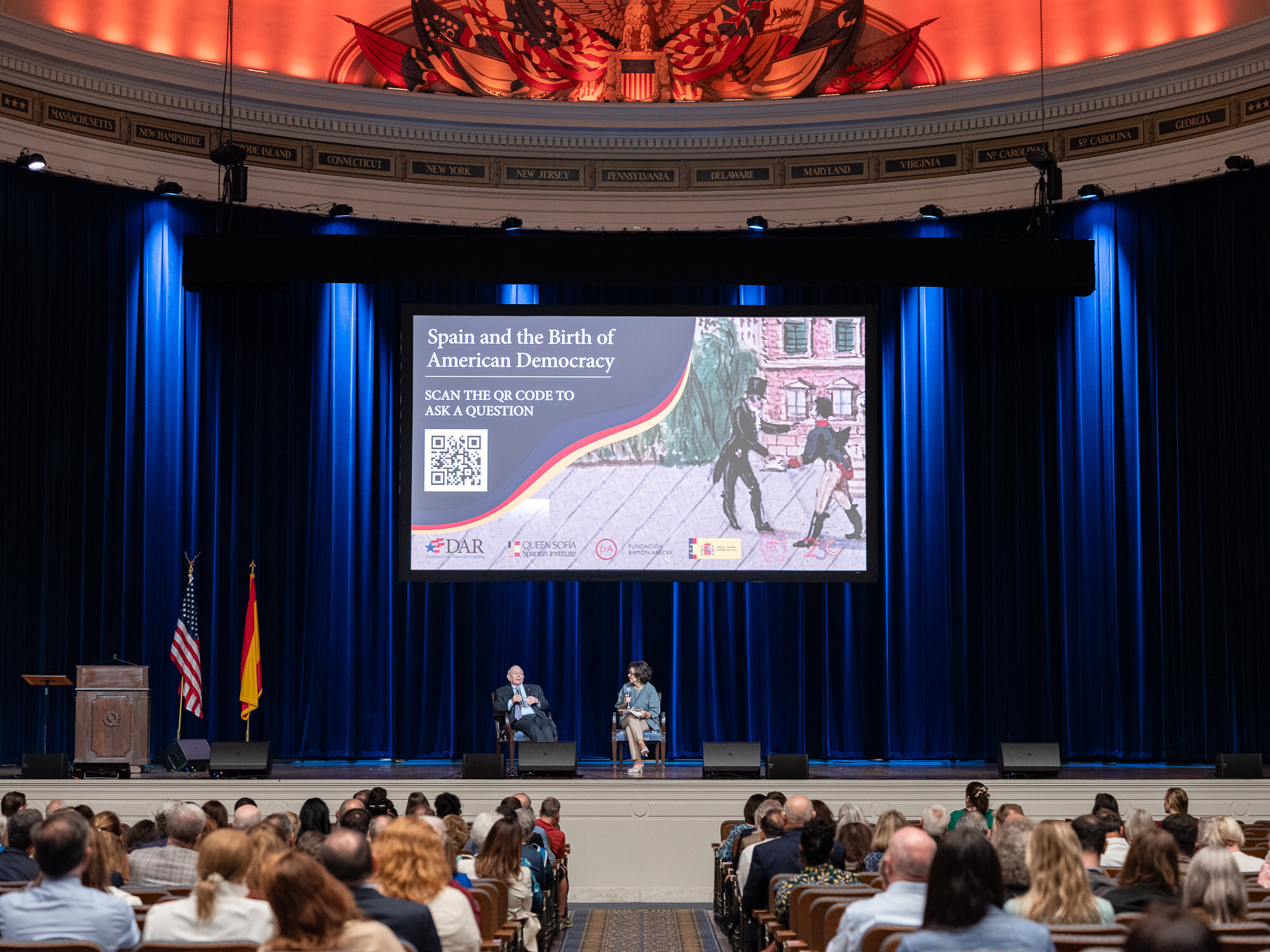Queen Sofía Presides Over Historical Symposium Sharing Spain's Contribution to the American Revolution as the Daughters of the American Revolution Launches America 250 Events