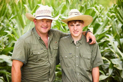 From left: Chris Kolkhorst and his son, Coy, Texas farmers featured in Pivot Bio’s Pivotal People – Inspired by Real Farm Heroes series.