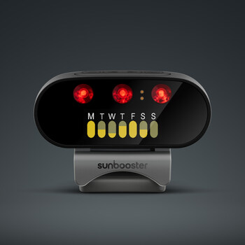 SunBooster tracks the amount of near-infrared light - the essential yet invisible part of the solar spectrum that makes up 50% of sunlight - it delivers to you weekly. to boost productivity and mood.