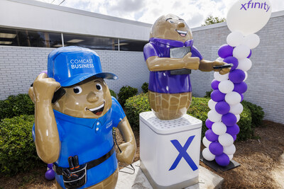 Comcast unveils two new peanut sculptures outside the Oates Street Xfinity Store in Dothan, AL on Wednesday, Oct. 8, 2025. These new peanut sculptures join more than 100 others as part of Dothan's iconic 