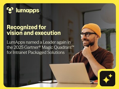 LumApps Recognized as a Leader in 2025 Gartner® Magic Quadrant™ for Intranet Packaged Solutions (PRNewsfoto/LumApps)