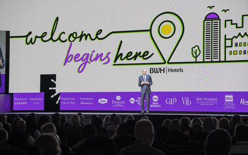 Larry Cuculic, President and CEO of BWH Hotels, on stage at the company's annual convention this week in Seattle.