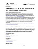 CANADIAN UTILITIES TO RELEASE THIRD QUARTER 2025 RESULTS ON NOVEMBER 7, 2025