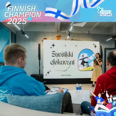 一名參賽者於 2025 年芬蘭冠軍賽(Finnish Champion 2025)中進行發表(PRNewsfoto/Finest Future Vietnam Joint Stock Company) (PRNewsfoto/Finest Future Vietnam Joint Stock Company)