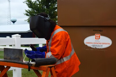 Student practices welding at North Branch High School BYF