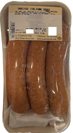 Présence non déclarée de lait et de blé dans de la saucisse italienne douce préparée et vendue par l'entreprise Salaison La maison du rôti inc.
