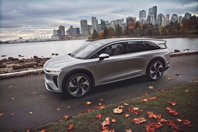 Lucid Gravity Grand Touring in Vancouver's historic Stanley Park. The groundbreaking SUV is now available for order and delivery across Canada.