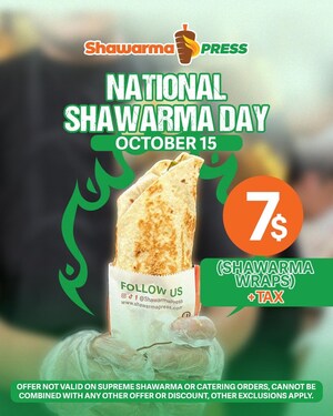Shawarma Press® Celebrates National Shawarma Day With $7 Shawarmas At All Locations On October 15