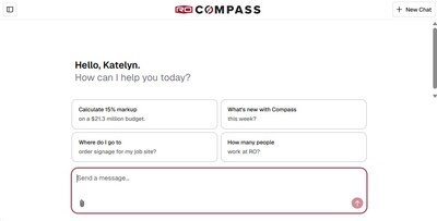 A look at the Compass chat interface: Rogers-O’Brien’s in-house AI assistant built to make construction knowledge faster, smarter, and more secure.