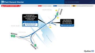 Entraves au pont Honor&#233;-Mercier dans la nuit du 15 au 16 octobre 2025. (Groupe CNW/Minist&#232;re des Transports et de la Mobilit&#233; durable)