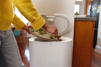 Mill x Compost Crew customers toss food scraps into the Mill food recycler, which dries and grinds them overnight into clean, dry grounds.