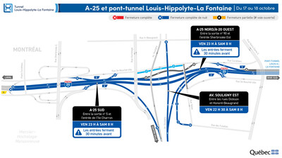 Réfection majeure du tunnel Louis-Hippolyte-La Fontaine - Fermeture complète du tunnel durant la nuit du 17 au 18 octobre