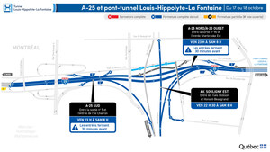 Réfection majeure du tunnel Louis-Hippolyte-La Fontaine - Fermeture complète du tunnel durant la nuit du 17 au 18 octobre