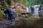 Clients photographing Lower Lewis Falls on the Washington Waterfalls photography workshop. Photo by Scott Setterberg.