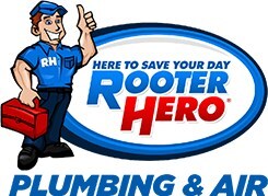 Rooter Hero logo featuring a smiling plumber in a blue uniform giving a thumbs-up and holding a red toolbox beside an oval emblem that reads ‘Here to Save Your Day – Rooter Hero.’ (PRNewsfoto/Rooter Hero Plumbing & Air) Rooter Hero logo featuring a smiling plumber in a blue uniform giving a thumbs-up and holding a red toolbox beside an oval emblem that reads ‘Here to Save Your Day – Rooter Hero.’ (PRNewsfoto/Rooter Hero Plumbing & Air)