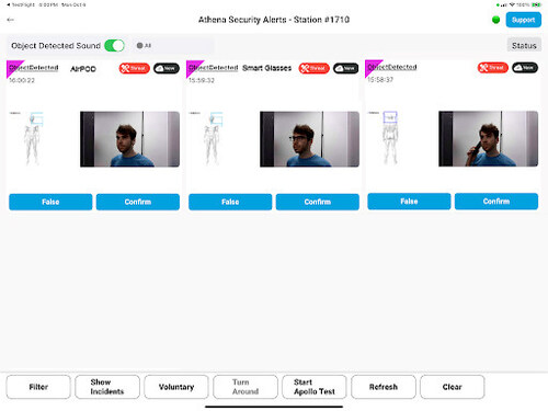 Cell Phone and Smart Glasses Detection Alerts explaining item found with documented reporting followup.