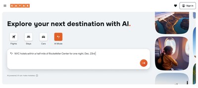 KAYAK AI Mode on Desktop