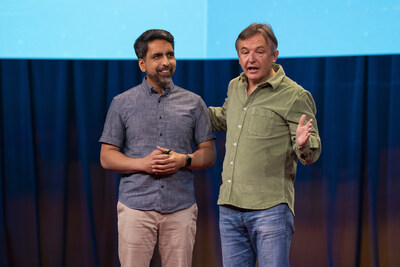 Sal Khan and host Chris Anderson speak at SESSION 2 at TED2023: Possibility. April 17-21, 2023, Vancouver, BC, Canada. Photo: Gilberto