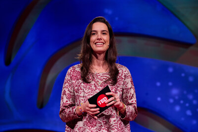 Host Logan McClure Davda speaks at Countdown Summit 2025. June 16-18. 2025, Nairobi, Kenya. Photo: Humphrey Gateri / TED.