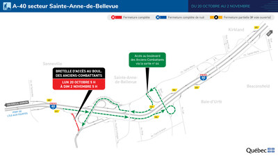 Fermeture de l'accès au boulevard des Anciens-Combattants en provenance de l'autoroute 40 en direction est dès le 20 octobre