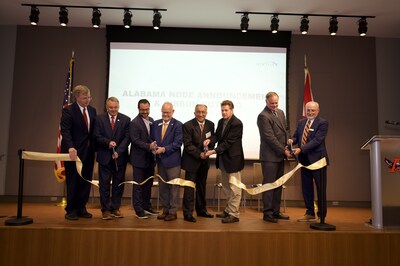 (L-R): Thomas "Tommy" M. Battle, Jr, Mayor of Huntsville; Rex Reynolds, Alabama State Representative; Dr. Scott Miller, Director of Technology, NextFlex; Dr. Mario Eden, Dean of Engineering, Auburn University; Dr. Pradeep Lall, Director, Electronics Packaging Research Institute, MacFarlane Distinguished Professor & Alumni Professor, Auburn University; Dr. Dan Gamota, Executive Director, NextFlex; Sam Givhan, Alabama State Senator; Steve Taylor, Senior Vice President of Research, AU Initiatives.