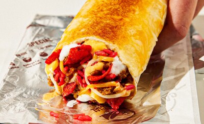 The Flamin’ Hot® Grilled Cheese Burrito layers bold new Flamin’ Hot® Rice, crunchy Fritos® Flamin’ Hot® chips and a melty grilled cheese exterior into a fiery, flavor-packed innovation. The Flamin’ Hot® Grilled Cheese Burrito layers bold new Flamin’ Hot® Rice, crunchy Fritos® Flamin’ Hot® chips and a melty grilled cheese exterior into a fiery, flavor-packed innovation.