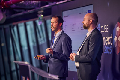 Kodex AI co-founders on stage at CUBE Connect Kodex AI co-founders on stage at CUBE Connect