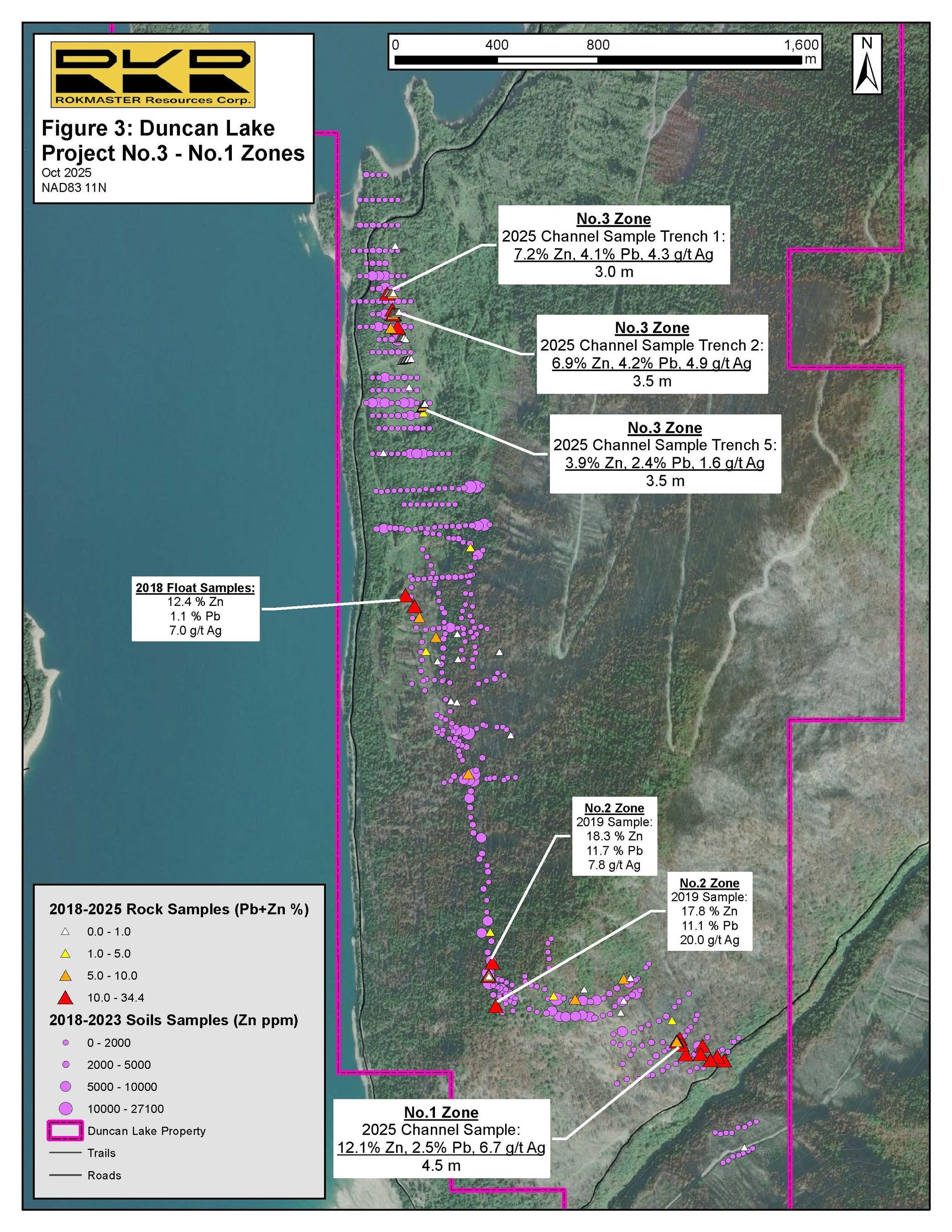 Duncan Lake Zone 1 - 3 Channel Samples (CNW Group/Rokmaster Resources Corp.)