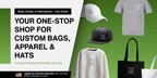 A display of BagzDepot’s expanded product line featuring custom-printed tote bags, branded T-shirts, and embroidered hats — showcasing the company’s new all-in-one promotional merchandise solutions.