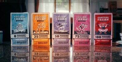 Control Freak Coffee. A coffee system allowing you to enjoy your coffee and control your caffeine. Options range from 0% Caffeinated to 100% Caffeinated.