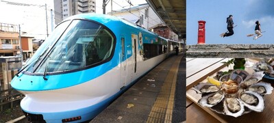 Left: The popular “Oshawott Liner” train service, which began operation in 2025.
Upper right: At the Asama Mountain Summit Observatory on the Ise-Shima Skyline, the “Sky Mail Post” has become a popular spot for photo lovers. With broom props available for rent, you can take playful, one-of-a-kind photos that look like you are flying through the sky.
Lower right: At the “Matoya Oyster Terrace” in Shima, you can enjoy fresh, flavorful raw oysters and a variety of oyster dishes, served year-round.