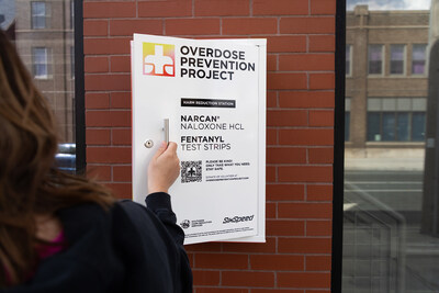 The inaugural OPP station on Broadway in Minneapolis dispenses free nasal naloxone.