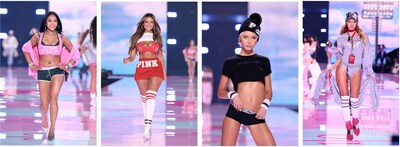 PINK Halftime Show 中场甜心秀--从左至右：Sunisa Lee，Gabriela Moura，Iris Law，Lila Moss