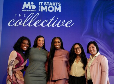 Janai Norman, co-anchor of “Good Morning America”; Elizabeth Caulder, CEO of Phoenix Lifestyle Marketing Group; Adrianna Carrig, founder and CBO of Little Words Project; Porsha Williams, author, TV personality, and March of Dimes Celebrity Advocate Council Member; and Dr. May Lee Tjoa, Senior Global Medical Affairs Leader at Johnson & Johnson, participate in March of Dimes’ “The Collective” panel in New York City on October 17, 2025.