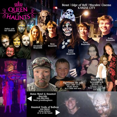 The Queen of Haunts, Amber Arnett-Bequeaith, with her four children and fellow haunt families from across the nation — each raised among monsters, makeup, and midnight screams. From Kentucky’s Talon Falls to San Diego’s Haunted Trail, these families prove that growing up spooky means growing up creative, courageous, and ready to carry the legacy of fear into the future. Bates Motel & Haunted Hayride (PA), Nightmare on 13th (UT),  Erebus (MI), and NETHERWORLD (GA) in the business of fear and fun.