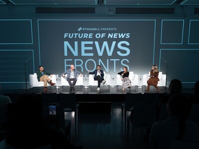 Programming included panels on topics such as "Storytelling in the Age of AI" pictured above. (L to R) Craig Elimeliah, CCO, Code and Theory; Jason Brandt, CMO, PRophet; Jon Otto, SVP of Ad Sales, North America, BBC Studios; Blair Tapper, SVP, US, The Independent; Kristen Scholer, Strategic Planning Manager, NYSE