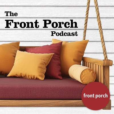 Logo for the Front Porch Podcast with image of porch swing