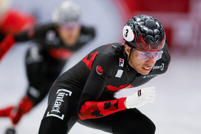 William Dandjinou, member of the Canadian short track speed skating national team and Intact Insurance Athlete. Credit: Antoine Saito, Speed Skating Canada, 2024 (CNW Group/Intact Financial Corporation)