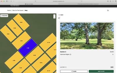 Guidant technology map, allowing consumers to purchase cemetery property completely online.