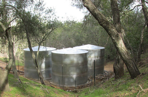 Water storage tanks for rugged back country in Northern California