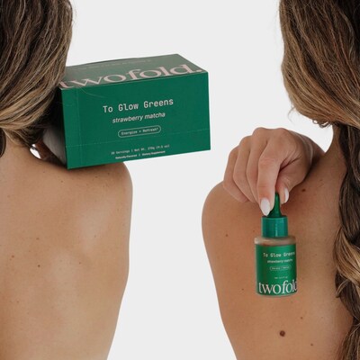To Glow Greens: Strawberry Matcha Powder Sachet Sticks + Strawberry Matcha Face Serum