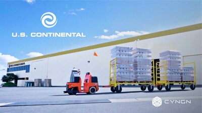 Cyngn's Autonomous DriveMod Tugger operating seamlessly at U.S. Continental facilities, demonstrating cutting-edge automation in material handling.