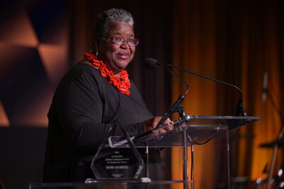 Donna Gambrell receives the 2025 Ned Gramlich Lifetime Achievement Award for Responsible Finance during The Opportunity Honors in Washington, D.C.
