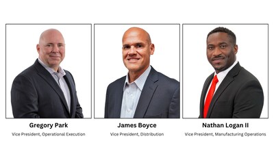 En la foto, de izquierda a derecha: Gregory Park, vicepresidente de ejecución operativa; James Boyce, vicepresidente de distribución; Nathan Logan II, vicepresidente de operaciones de fabricación (PRNewsfoto/Coca-Cola Beverages Florida LLC)